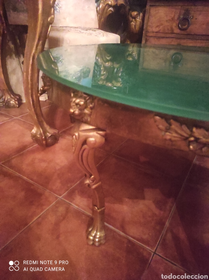 Antig&uuml;edades: Mesa de centro antigua de bronce y cristal - Foto 2