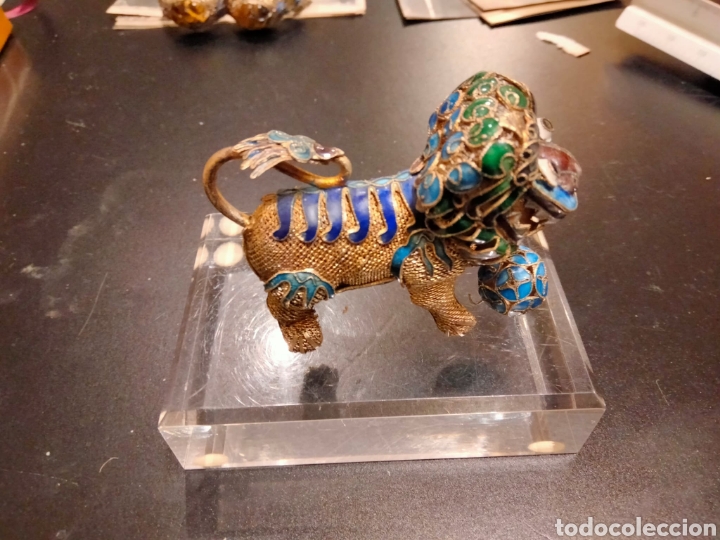 Antig&uuml;edades: Perro de foo en filigrana de plata y esmalte - Foto 1