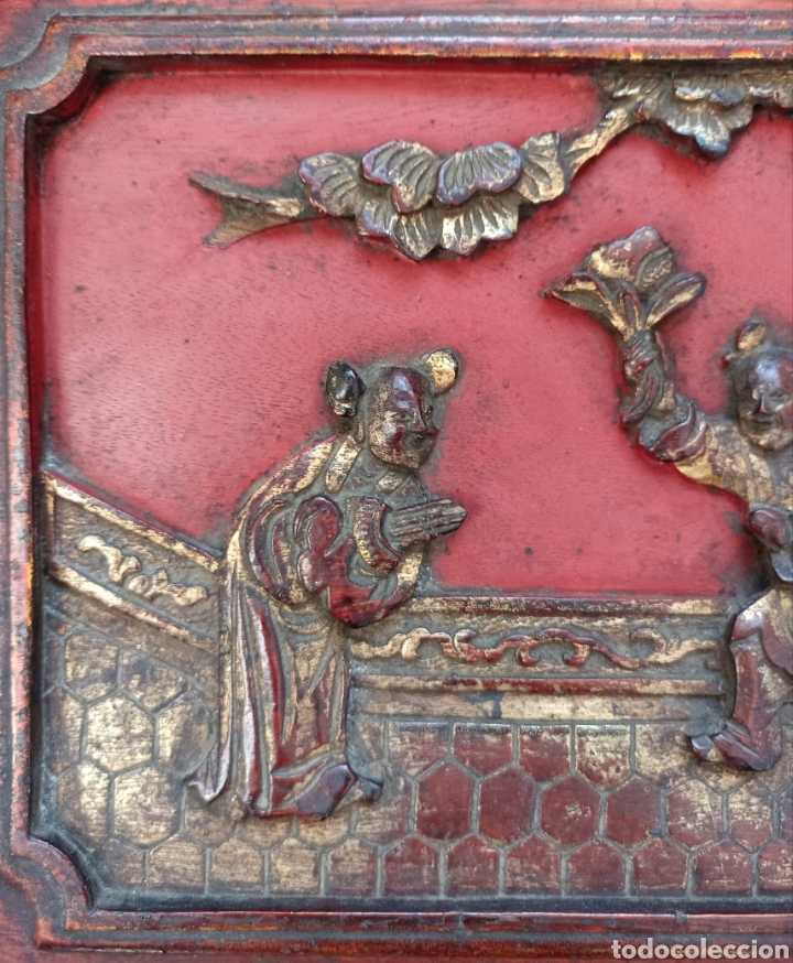 Antig&uuml;edades: Placa de madera tallada y sobredorada. - Foto 5