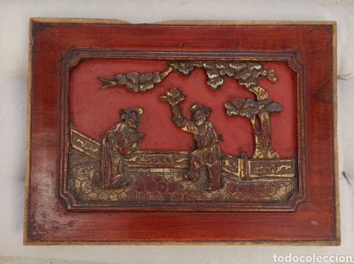 Antig&uuml;edades: Placa de madera tallada y sobredorada. - Foto 1