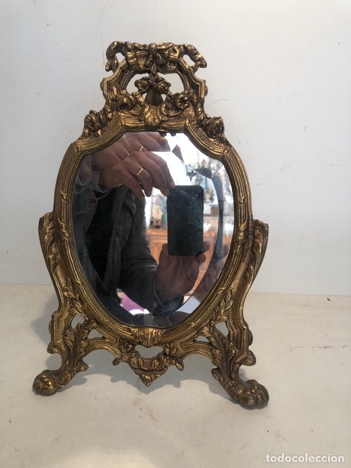 Antig&uuml;edades: ESPEJO DE SOBREMESA DE BRONCE. 35CM - Foto 1
