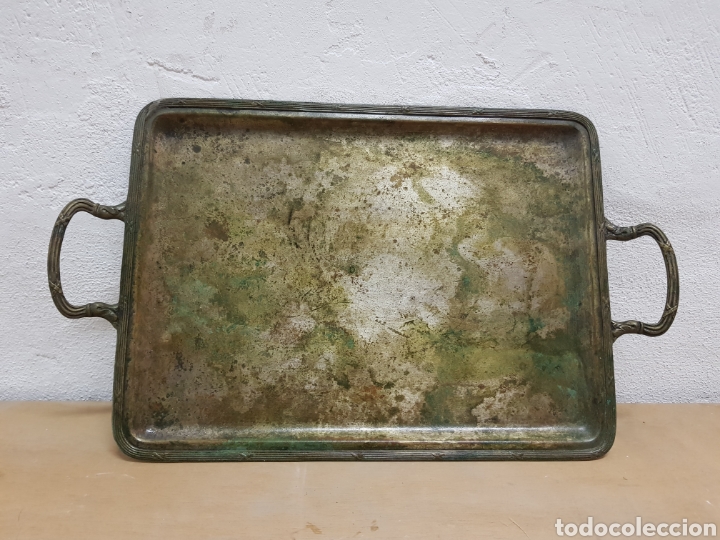 Antig&uuml;edades: Bandeja de metal plateada - Foto 2