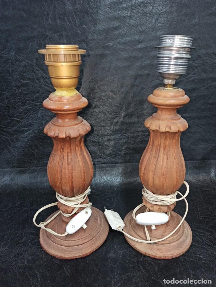 Antig&uuml;edades: Pareja de l&aacute;mparas de madera tallada. C50 - Foto 5