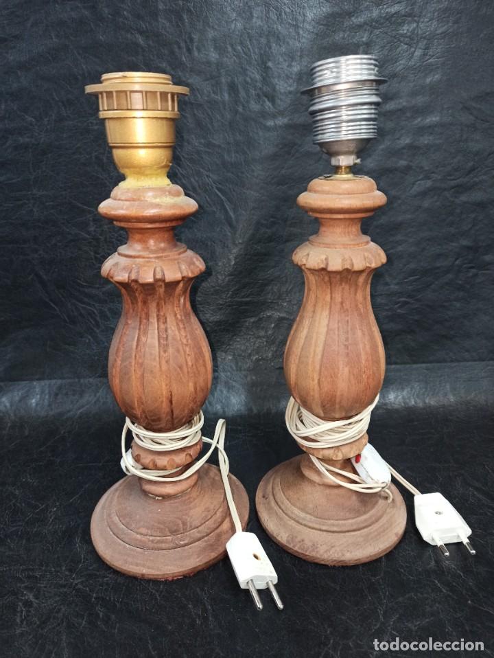 Antig&uuml;edades: Pareja de l&aacute;mparas de madera tallada. C50 - Foto 6