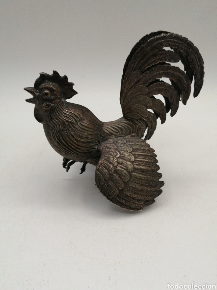 Antig&uuml;edades: Gallo metal plateado - Foto 3