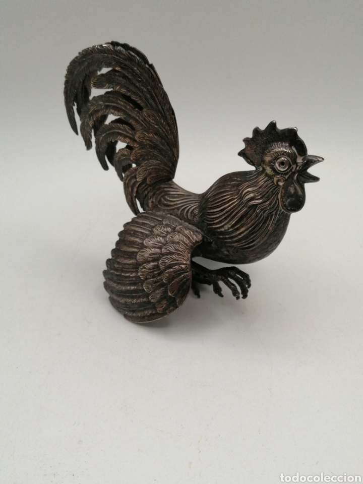 Antig&uuml;edades: Gallo metal plateado - Foto 1