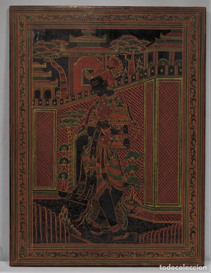 Antig&uuml;edades: PANEL LACADO. INDIA. CA 1900 - Foto 1