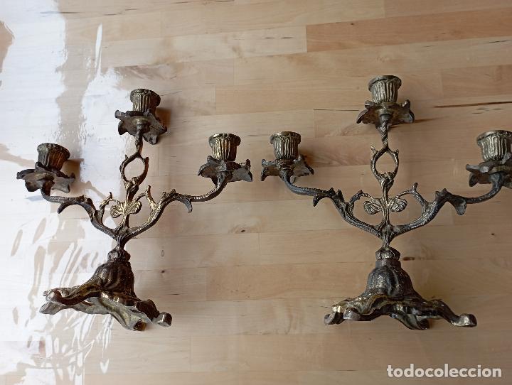 Antig&uuml;edades: Pareja de candelabros de Bronce, 2 veleros. - Foto 2