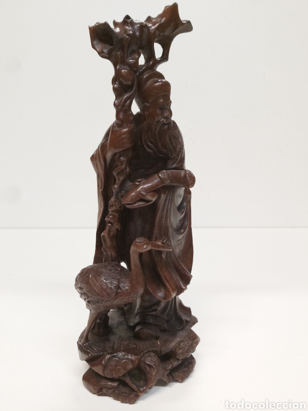 Antig&uuml;edades: Figura china tallada en madera - Foto 2