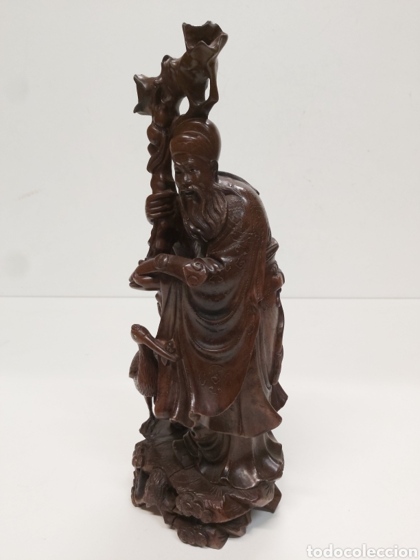 Antig&uuml;edades: Figura china tallada en madera - Foto 3