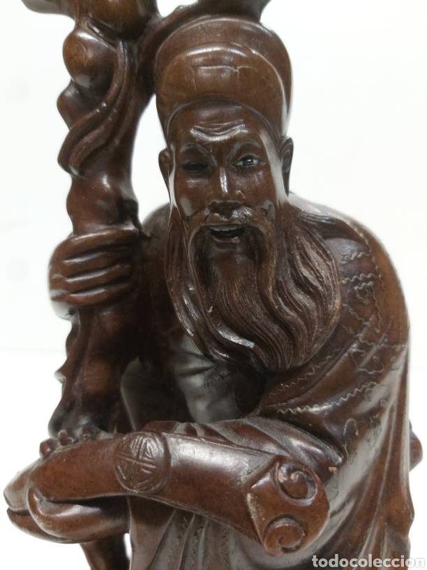 Antig&uuml;edades: Figura china tallada en madera - Foto 5