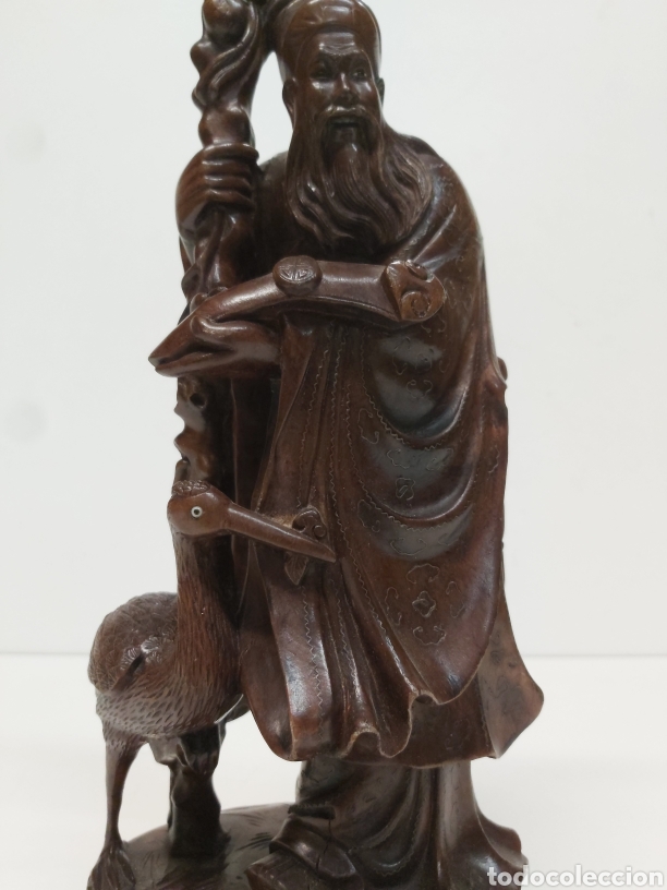 Antig&uuml;edades: Figura china tallada en madera - Foto 7
