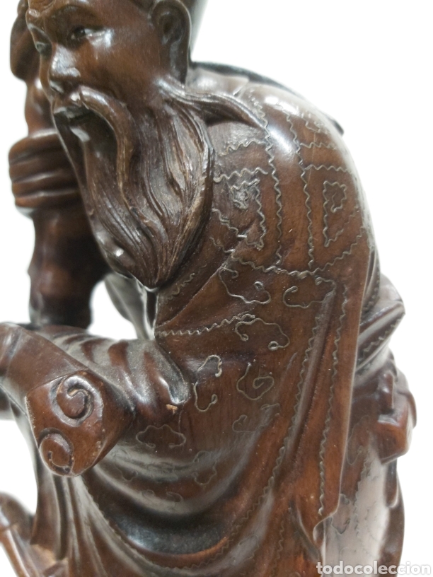 Antig&uuml;edades: Figura china tallada en madera - Foto 8