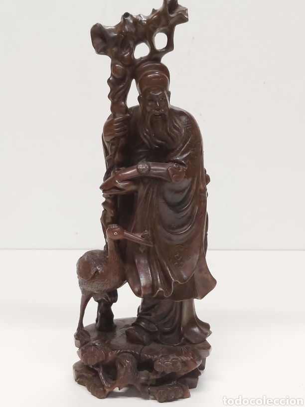 Antig&uuml;edades: Figura china tallada en madera - Foto 1