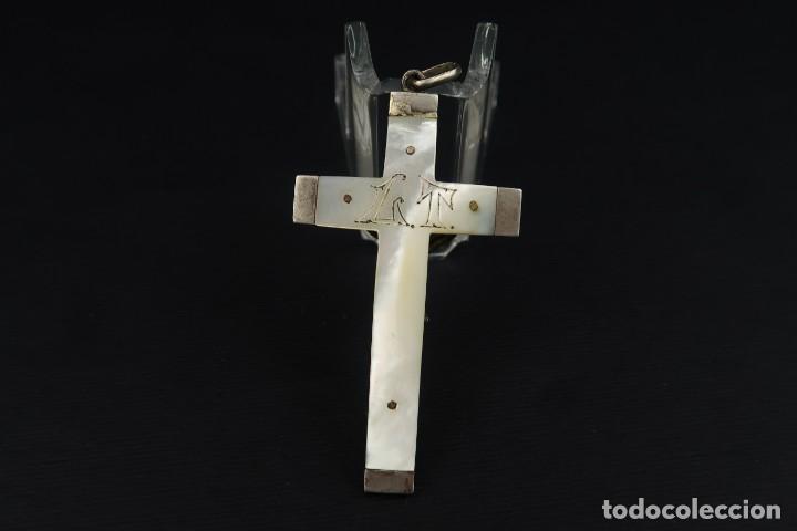 Antig&uuml;edades: Antiguo Crucifijo de Plata y Nacar - Foto 7