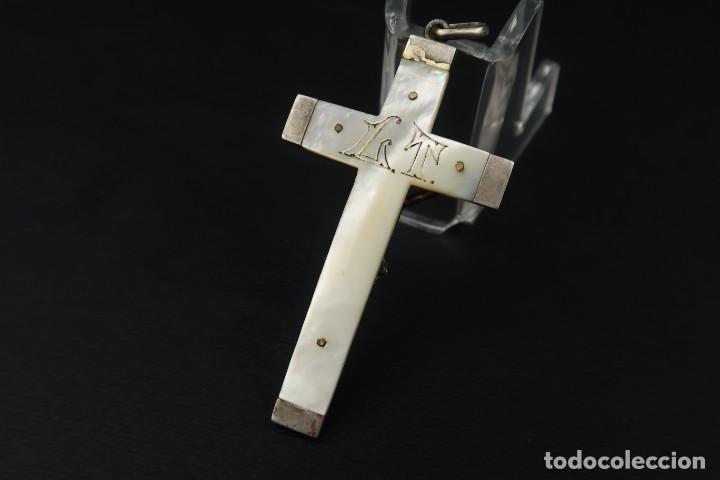 Antig&uuml;edades: Antiguo Crucifijo de Plata y Nacar - Foto 8