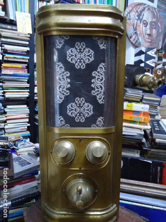 Antiguidades: MUY ANTIGUO -SILO DE CAF&Eacute;- GRAN TAMA&Ntilde;O 80 CM. DE ALTO EN METAL CON LA CARGA SUPERIOR VENTANA CRISTA