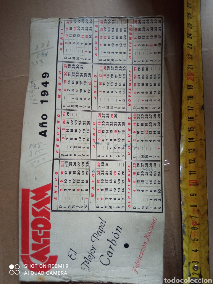 Antiguidades: Calendario publicitario (el mejor papel de carb&oacute;n) 1949