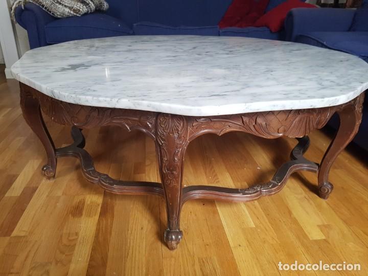 Antig&uuml;edades: Mesa de centro marmol y madera. - Foto 2