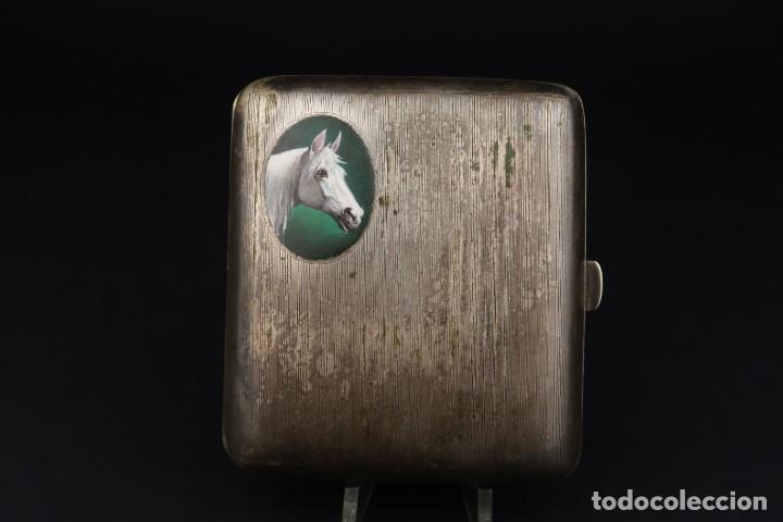 Antig&uuml;edades: Antigua Pitillera de Alpaca Plateada con Esmalte - Foto 1