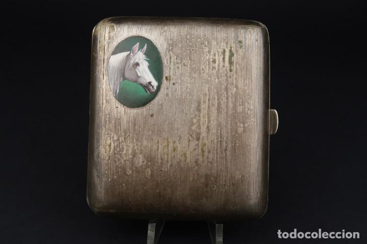 Antig&uuml;edades: Antigua Pitillera de Alpaca Plateada con Esmalte - Foto 3