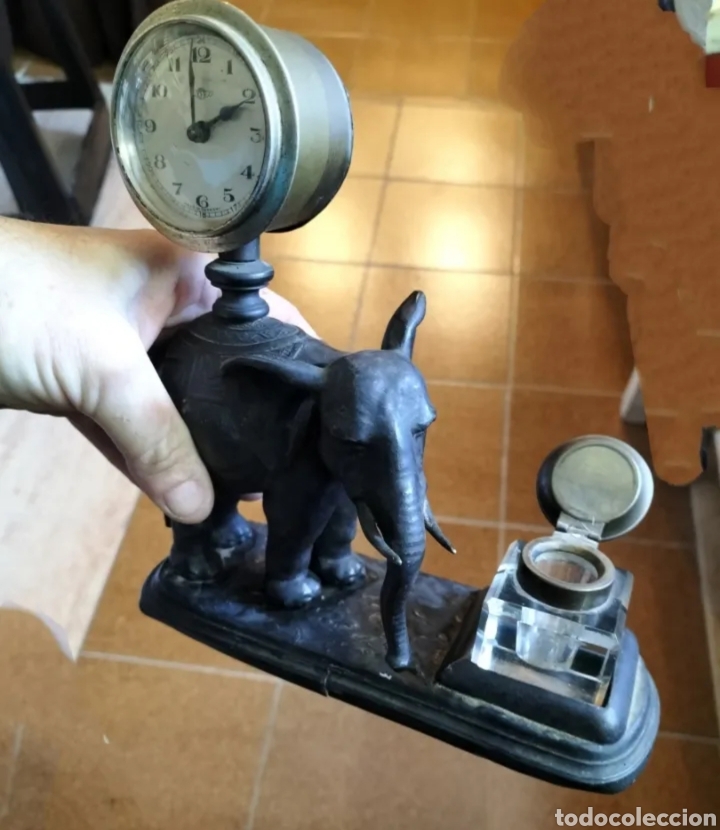 Antig&uuml;edades: Tintero con reloj elefante - Foto 2
