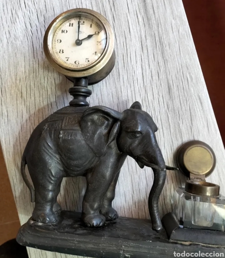 Antig&uuml;edades: Tintero con reloj elefante - Foto 3