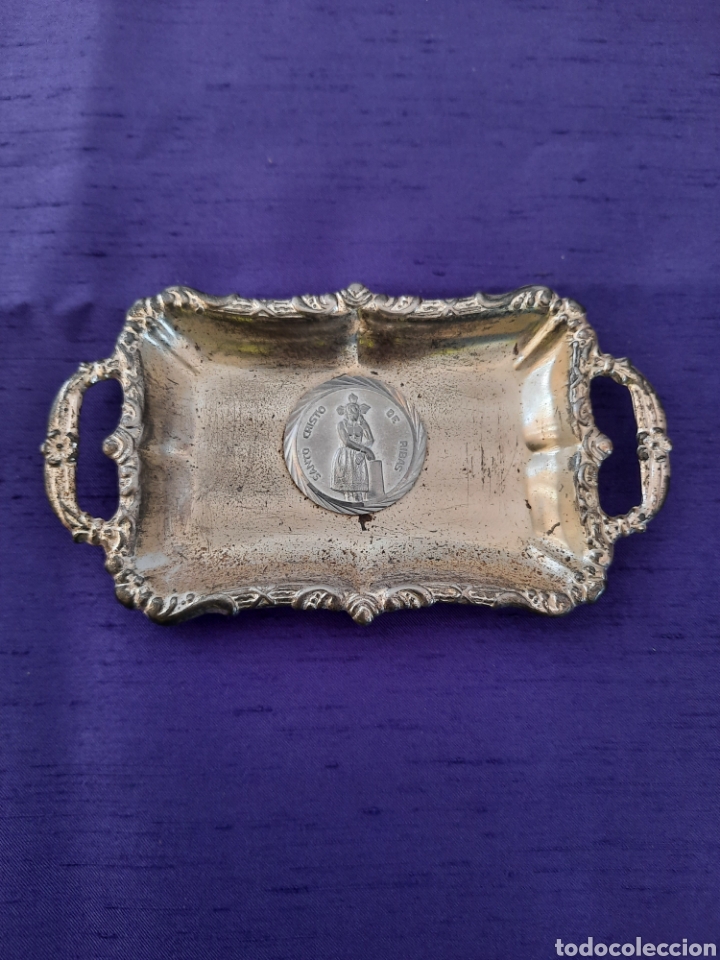 Oggetti Antichi: Peque&ntilde;a bandeja metal plateado Santo Cristo de Ribas.