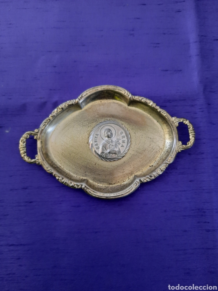 Antiques: Bandeja metal plateado Santa Gema.