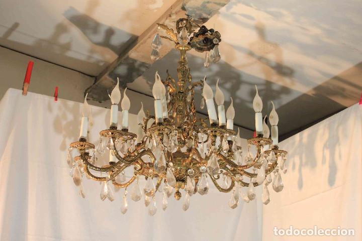 Antig&uuml;edades: LAMPARA BRONCE Y CRISTAL - Foto 1