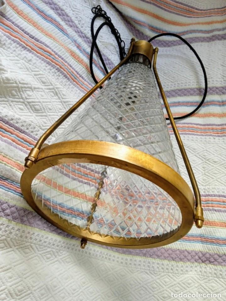 Antig&uuml;edades: l&aacute;mpara antigua de bronce y cristal - Foto 5