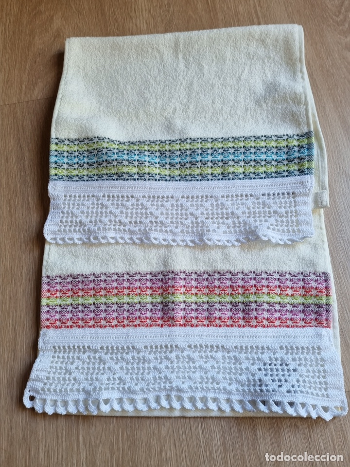 Antiguidades: Toalla aseo con puntilla hecha a mano. Artesan&iacute;a. Nuevas.