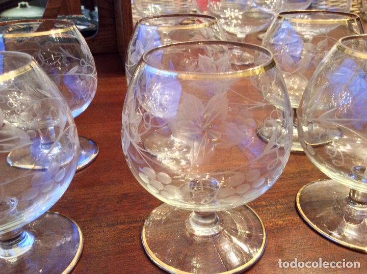 Antig&uuml;edades: Juego copas brandy talladas - Foto 3