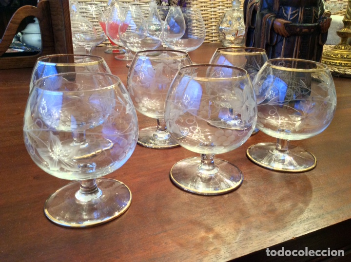 Antig&uuml;edades: Juego copas brandy talladas - Foto 6
