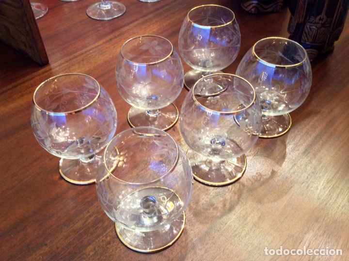 Antig&uuml;edades: Juego copas brandy talladas - Foto 1