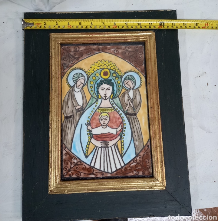 Antig&uuml;edades: Azulejo con Virgen y Ni&ntilde;o - Foto 3