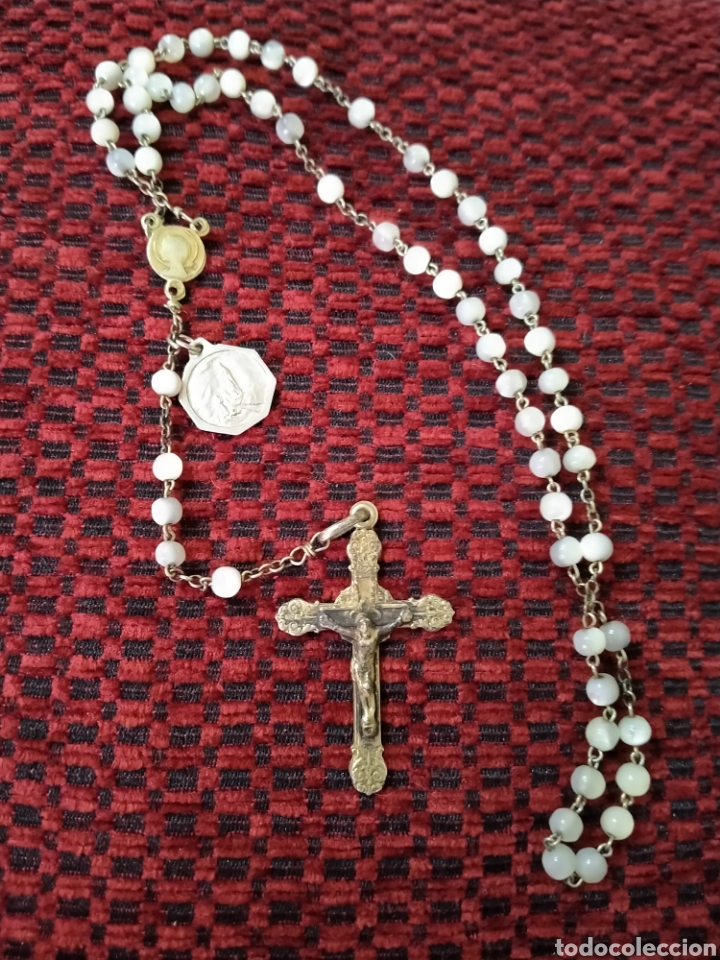 Antig&uuml;edades: ANTIGUO ROSARIO DEVOCIONAL CON CUENTAS DE NACAR . - Foto 1