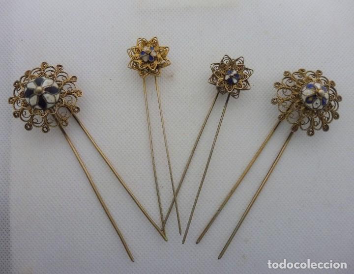 Antig&uuml;edades: Horquillas plata dorada y esmalte - Foto 1