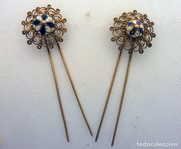 Antig&uuml;edades: Horquillas plata dorada y esmalte - Foto 3