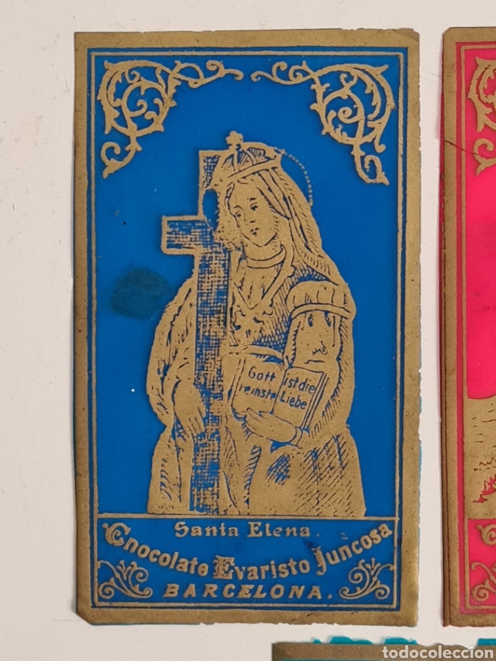 Antig&uuml;edades: 5 Estampas Religiosas de Celuloide publicidad Chocolate Evaristo Juncosa - Cromos - Foto 2