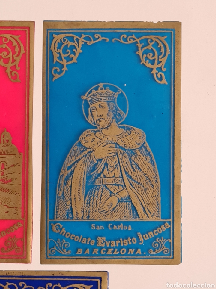 Antig&uuml;edades: 5 Estampas Religiosas de Celuloide publicidad Chocolate Evaristo Juncosa - Cromos - Foto 6
