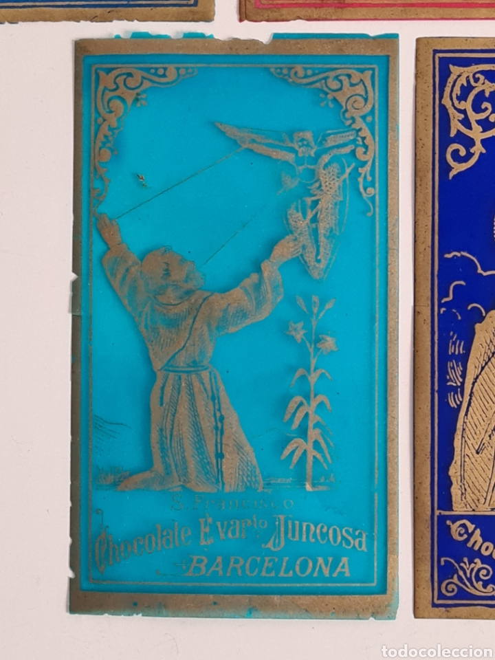 Antig&uuml;edades: 5 Estampas Religiosas de Celuloide publicidad Chocolate Evaristo Juncosa - Cromos - Foto 8
