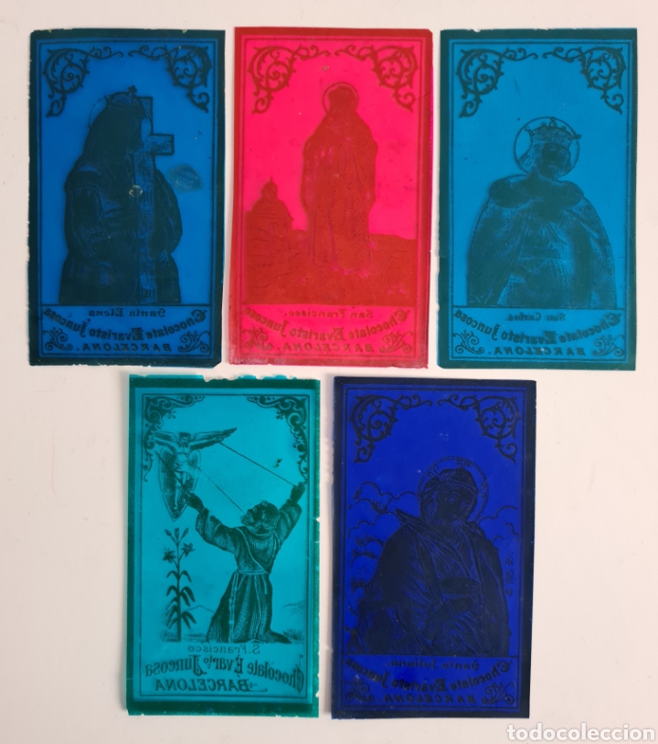 Antig&uuml;edades: 5 Estampas Religiosas de Celuloide publicidad Chocolate Evaristo Juncosa - Cromos - Foto 16
