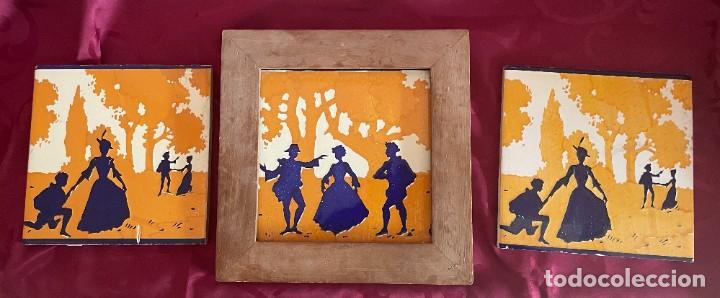 Antig&uuml;edades: Conjunto de 3 azulejos de escena parque - Foto 1