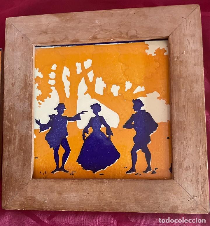 Antig&uuml;edades: Conjunto de 3 azulejos de escena parque - Foto 2