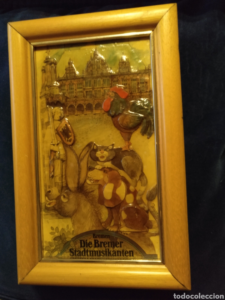 Oggetti Antichi: Cuadro infantil. Los m&uacute;sicos de Bremen