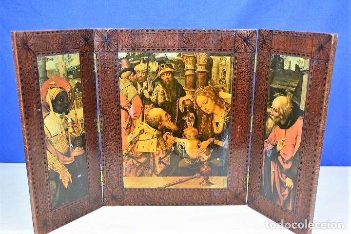 Antig&uuml;edades: Tr&iacute;ptico en madera la natividad del Se&ntilde;or a&ntilde;os 60 - Foto 1