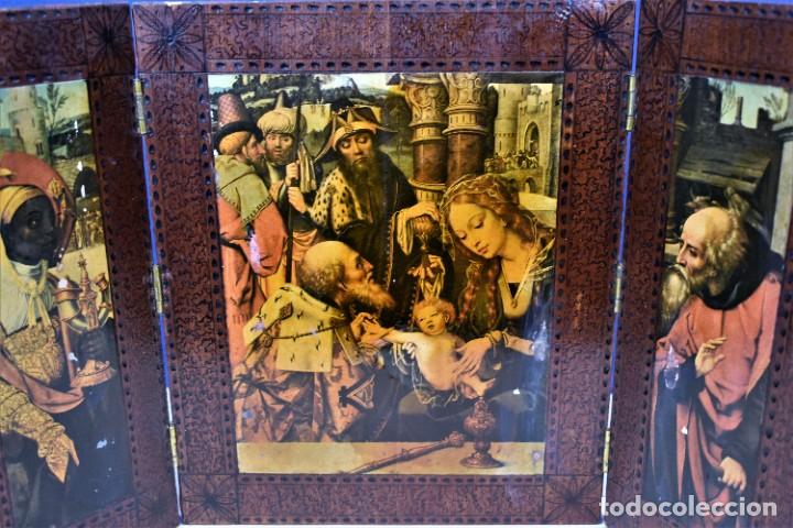 Antig&uuml;edades: Tr&iacute;ptico en madera la natividad del Se&ntilde;or a&ntilde;os 60 - Foto 2