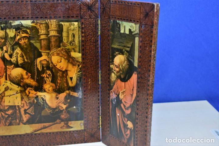 Antig&uuml;edades: Tr&iacute;ptico en madera la natividad del Se&ntilde;or a&ntilde;os 60 - Foto 4