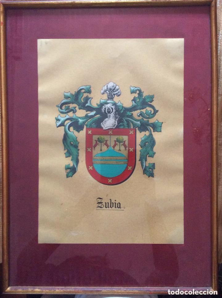 Antig&uuml;edades: ZUBIA ,ESCUDO HERALDICO PINTADO DEL APELLIDO ZUBIA